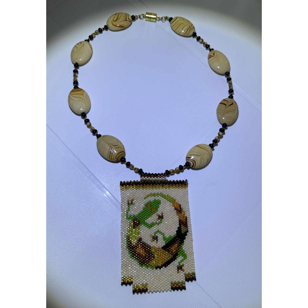 Rainbow Gecko Lizard Necklace Miyuki Delica Beads Suzanne Cooper Design Boho